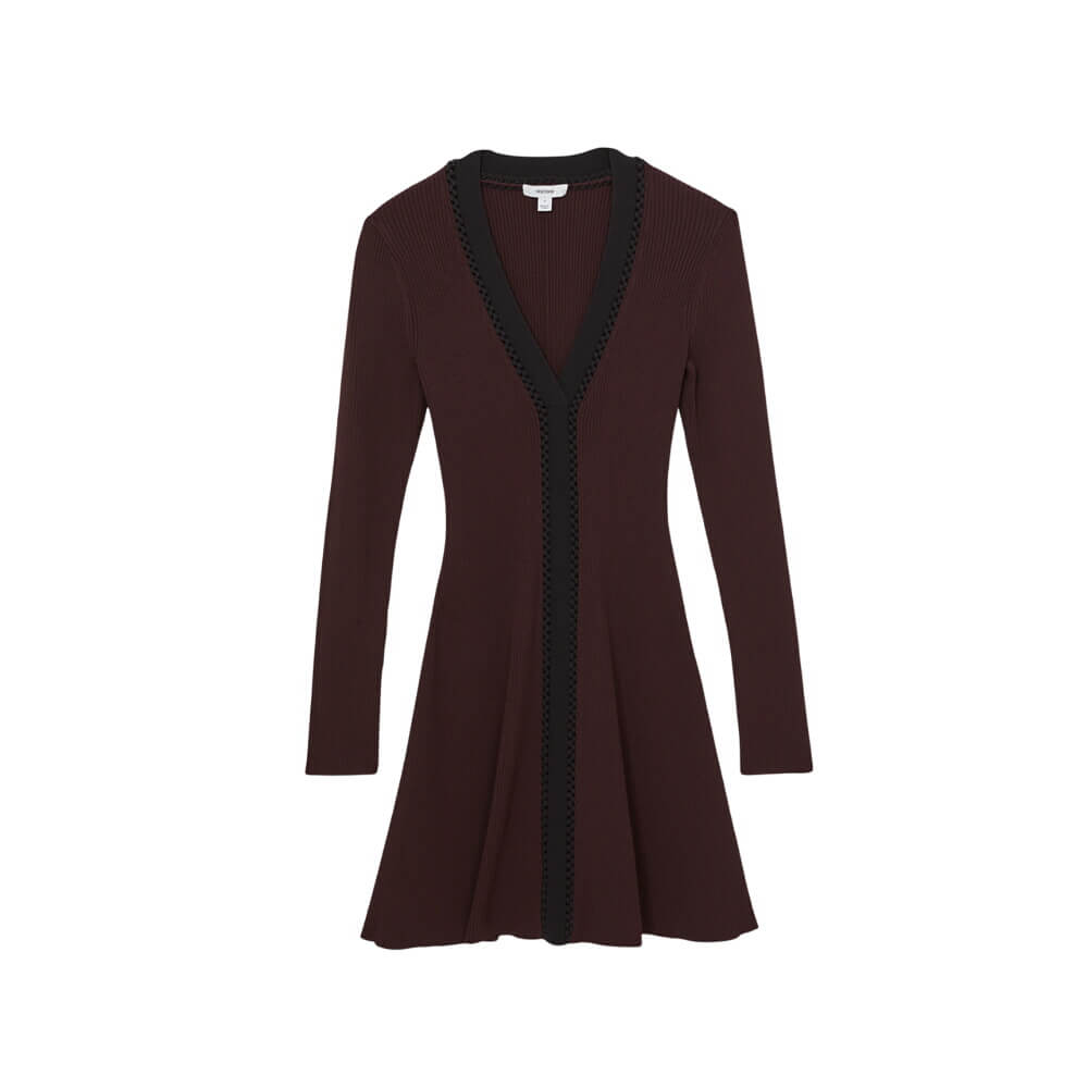 REISS Alma Craft-Stitch Rib-Knit Mini Dress